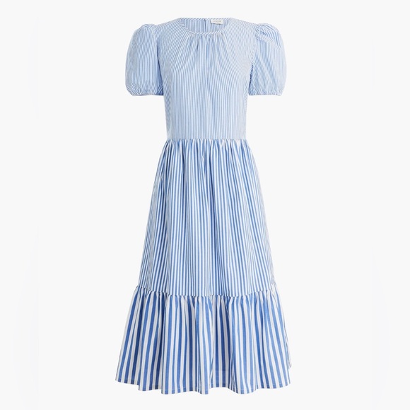 J. Crew Dresses & Skirts - J.Crew Cotton-blend Poplin Puff-sleeve Tiered Midi Dress size 6
